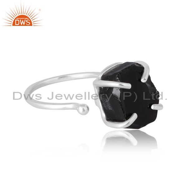 Adjustable And Stylish Half Band Dot And Obsidian Ring