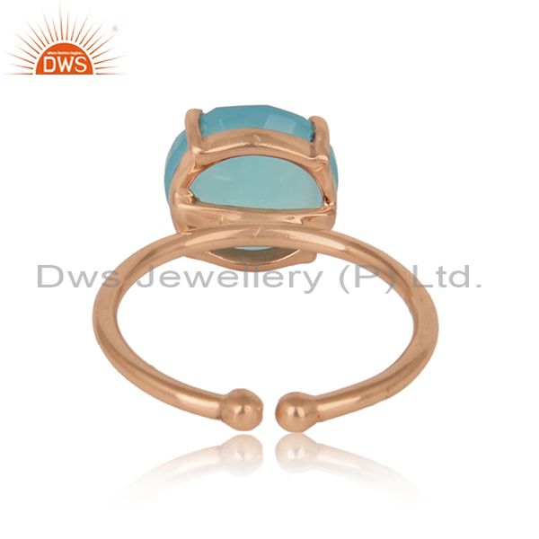 Exporter of Handcrafted solitaire aqua chalcedony ring in rose gold on silver