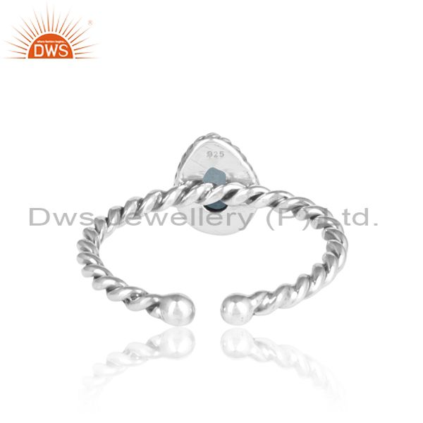 London Blue Topaz Set Sterling Silver Oxidized Twisted Ring