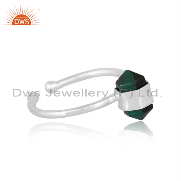 Silver White Ring With Malachite Pencil Cut And Silver Hold
