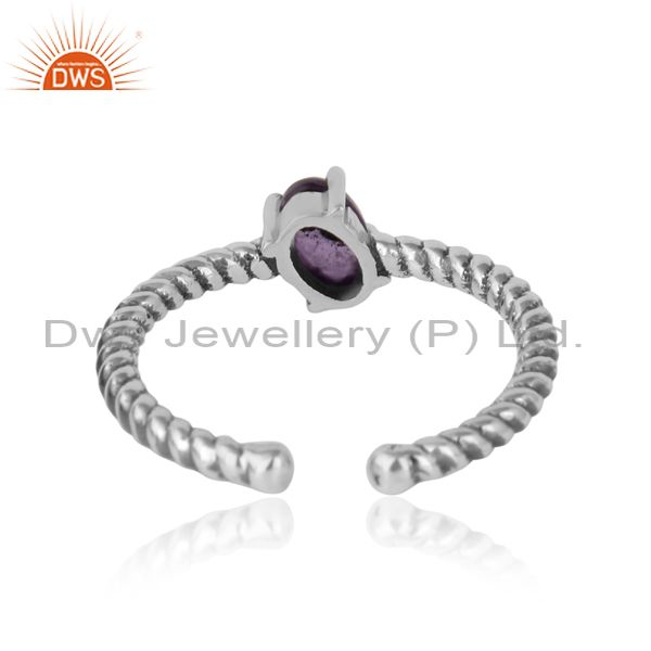 Exporter of Dainty oxidized silver ring adorn with tilted natural amethyst