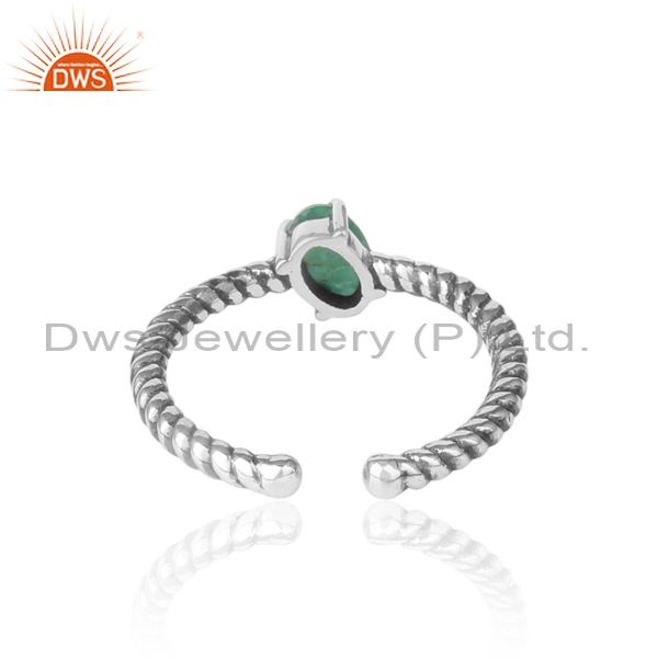 Exporter of Dainty oxidized silver ring adorn with tilted natural emerald