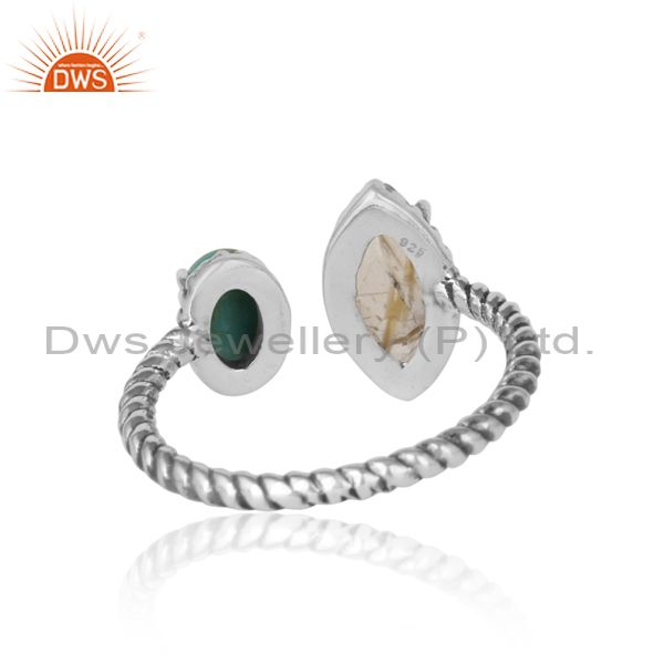 Exporter of Oxidized silver twisted ring with golden rutile arizona turquiose