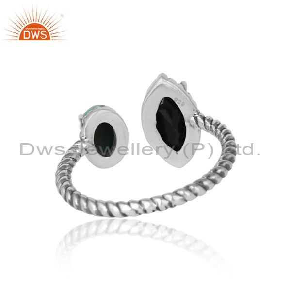 Exporter of Oxidized silver twisted ring with black onyx arizona turquiose