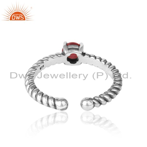 Designer Textured Garnet Ring In Oxidised Silver 925