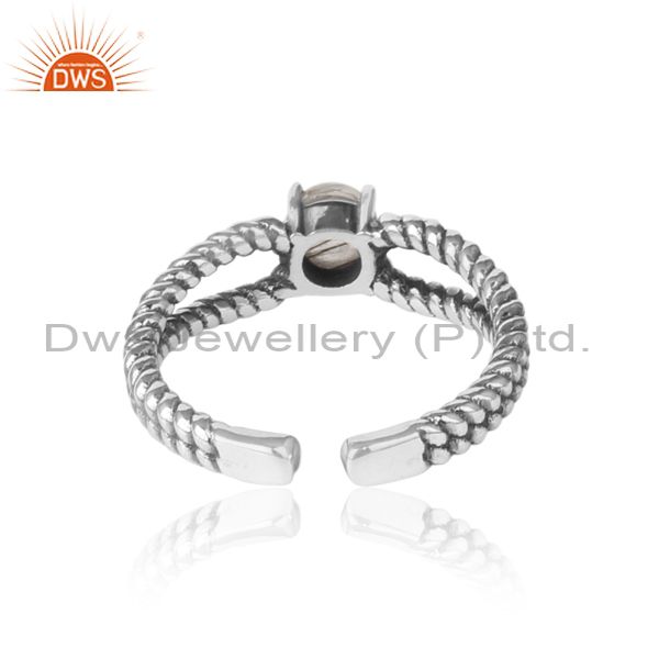 Black Rutile Designer Twisted Ring In Oxidized Silver 925