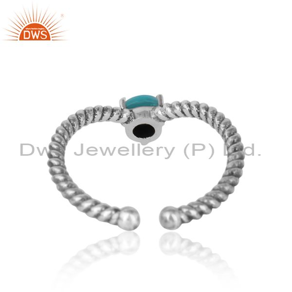 Exporter of arizona turquoise dainty designer twisted ring in oxidized silver