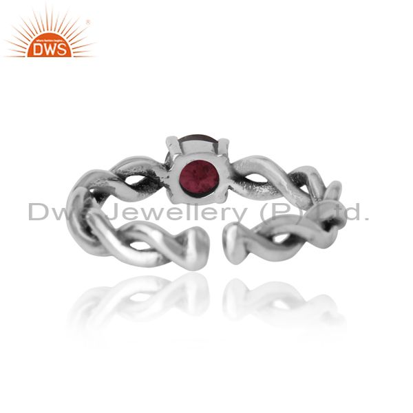 Exporter of Dainty twisted ring in oxidized silver 925 with natural garnet