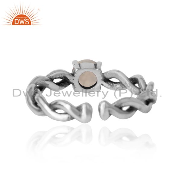 Exporter of Dainty twisted ring in oxidized silver 925 with rainbow moonstone