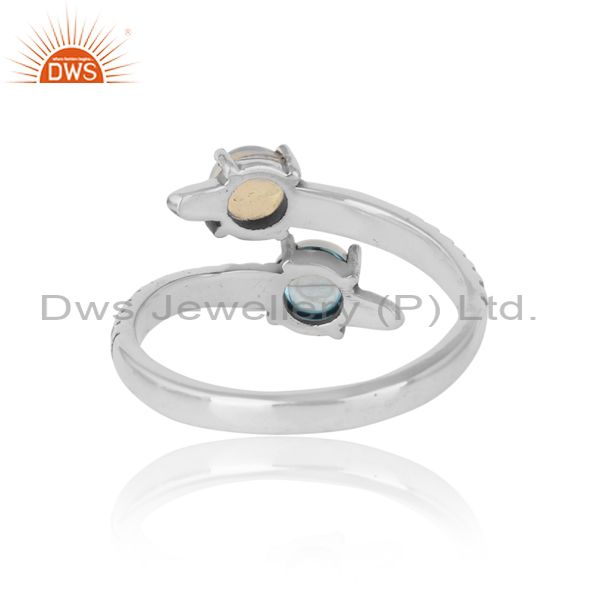 Exporter of Handmade bypass ring in oxidized silver ethiopian opal blue topaz