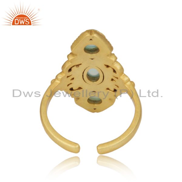 Designer of Bohemian Ring in Yellow Gold on Silver 925 with Aqua Chalcedony