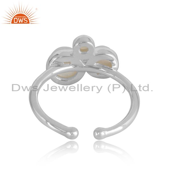 Ethiopian opal pearl triology designer ring in sterling sliver 925