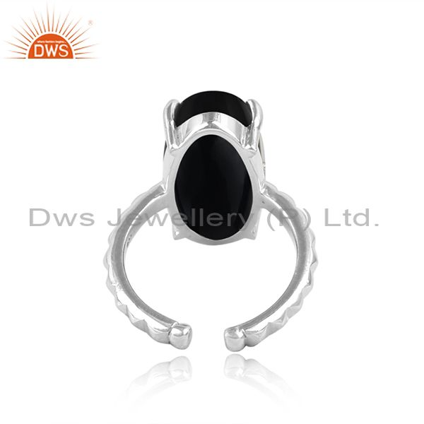 Handtextured designer bold sterling silver 925 ring with black onyx