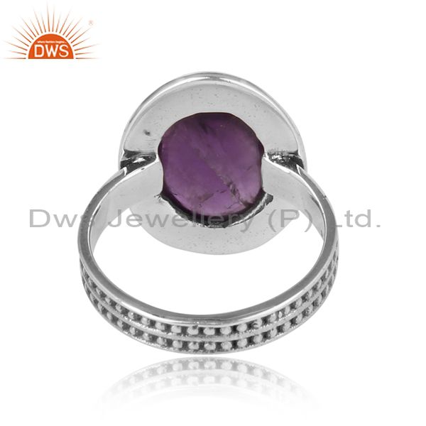 Handcrafted textured bold amethyst ring in oxidized silver 925