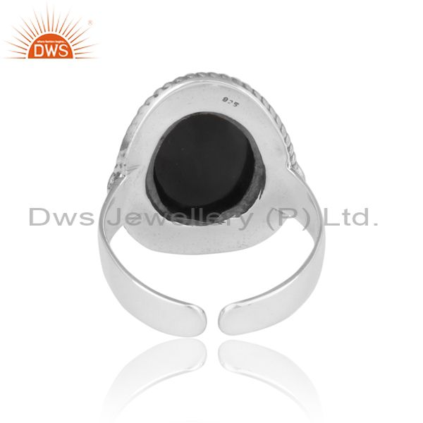 Handcrafted twisted designer black onyx ring in oxidized silver
