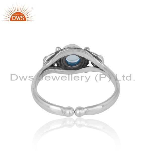 Exporter of Handcrafted twisted textured blue topaz ring in oxidized silver