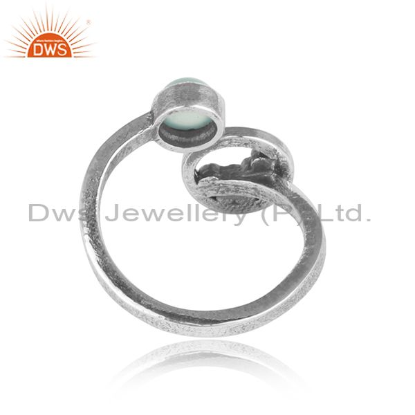 Exporter of Handcrafted silver granule bypass aqua chalcedony oxidized ring