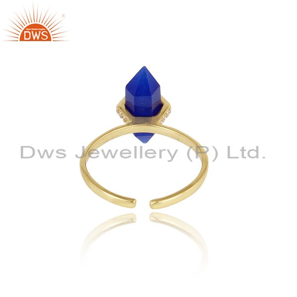 Exporter of Designer blue avanturine pencil gemstone cz gold on silver ring