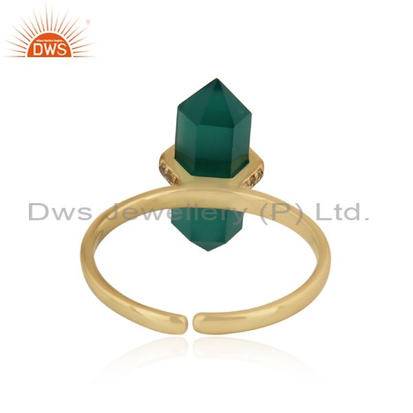 Exporter of Designer green onyx pencil gemstone and cz gold on silver 925 ring
