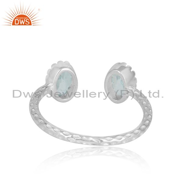 Handmade Textured Adjustable Silver 925 Blue Topaz Ring