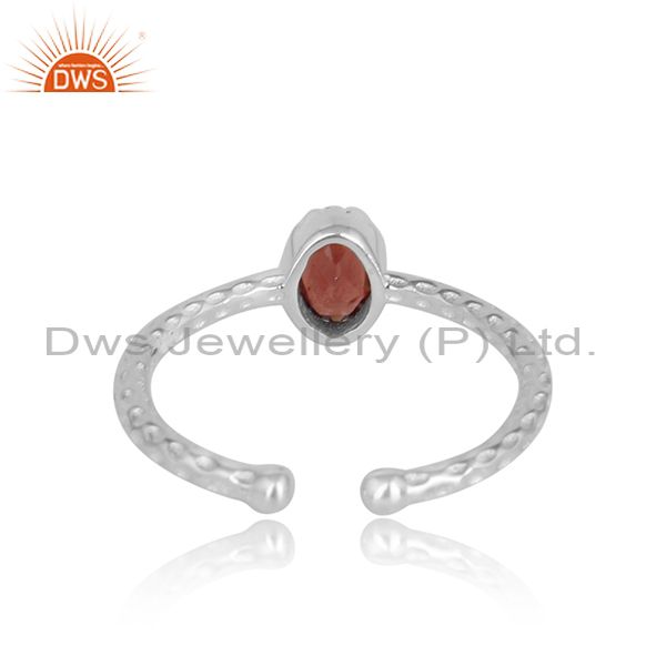 Handmade Dainty Textured Sterling Silver Ring With Garnet
