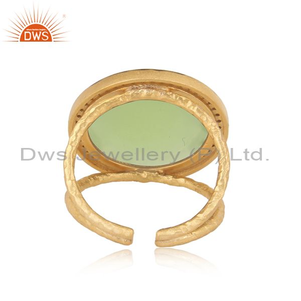 Bold Textured Gold On Silver Prehnite Chalcedony Cz Ring