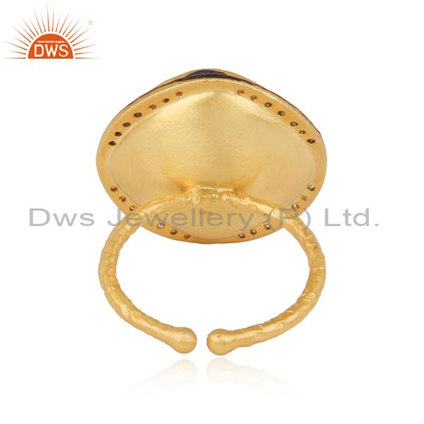 Handmade Design Gold On Silver Prehnite Chalcedony Cz Ring