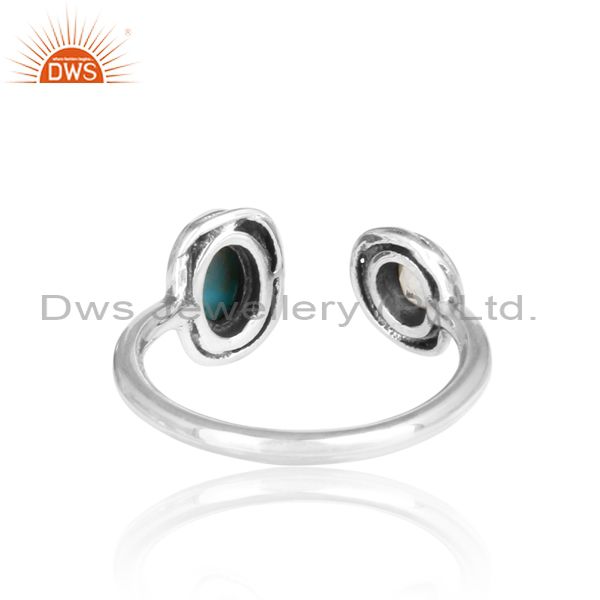 Crystal Quartz, Arizona Turquoise Silver Combination Ring
