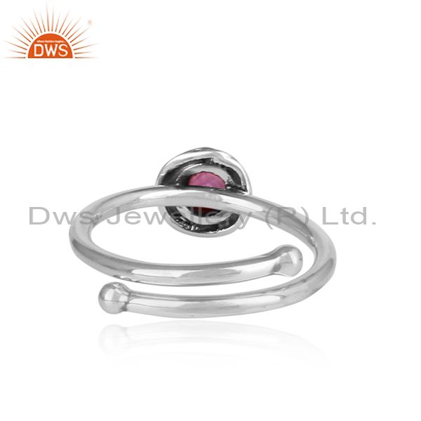 Pink Topaz Set In Sterling Silver Oxidized Crown Ring