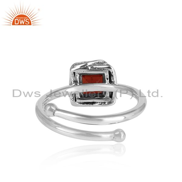 Square Garnet Cut Sterling Silver Oxidized Ring