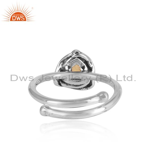 Yellow Citrine Set In Triangular Sterling Silver Ring