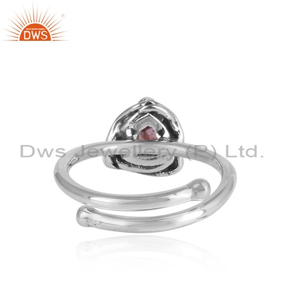 Pink Topaz Set Triangular Sterling Silver Oxidized Ring