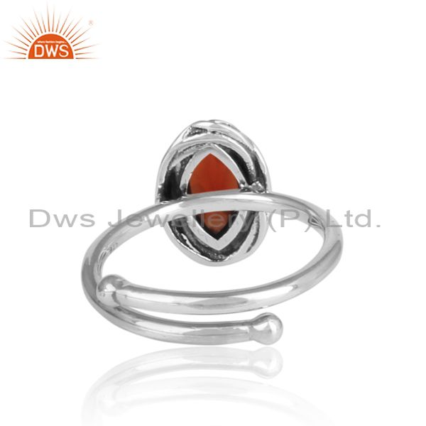 Red Garnet Set In Sterling Silver Adjustable Ring