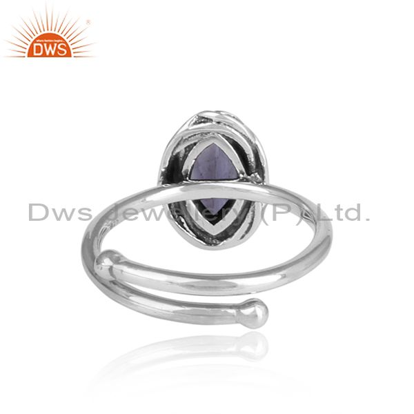 Iolite Wrapped Sterling Silver Oxidized Adjustable Ring