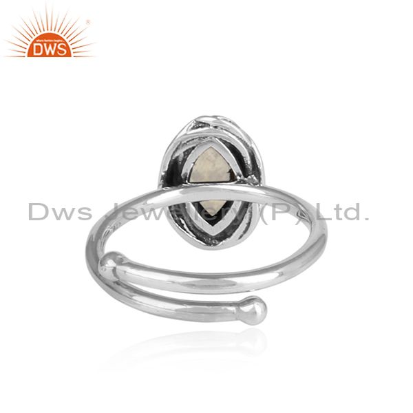 Rainbow Moon Stone Oval Cut Silver Oxidized Ring
