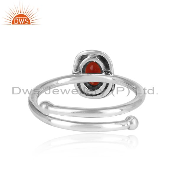 Red Garnet Set Sterling Silver Oxidized Ring