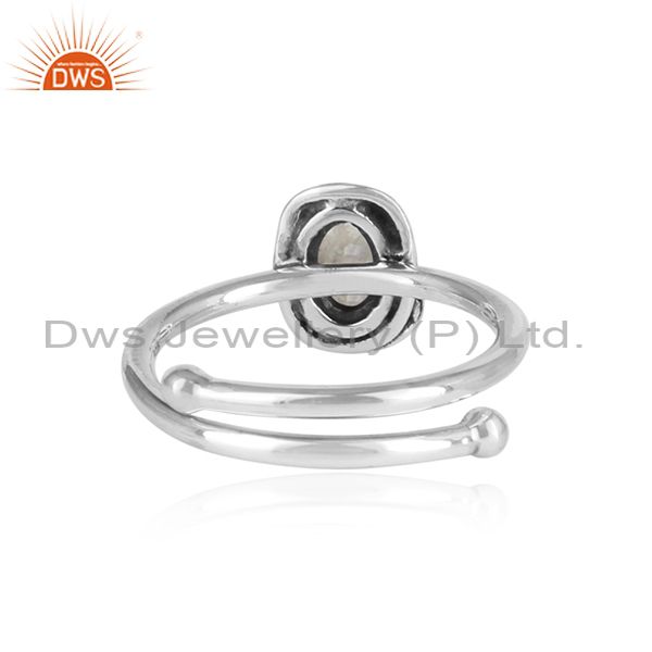 Rainbow Moon Stone Sterling Silver Adjustable Ring