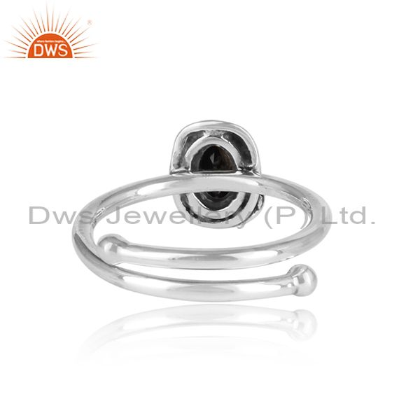 Black Onyx Set Sterling Silver Oxidized Adjustable Ring