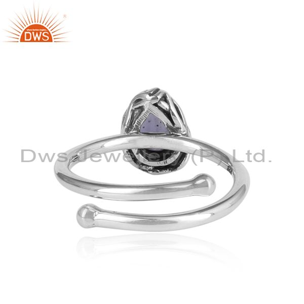 Iolite Stone Set Adjustable 925 Oxidized Silver Ring