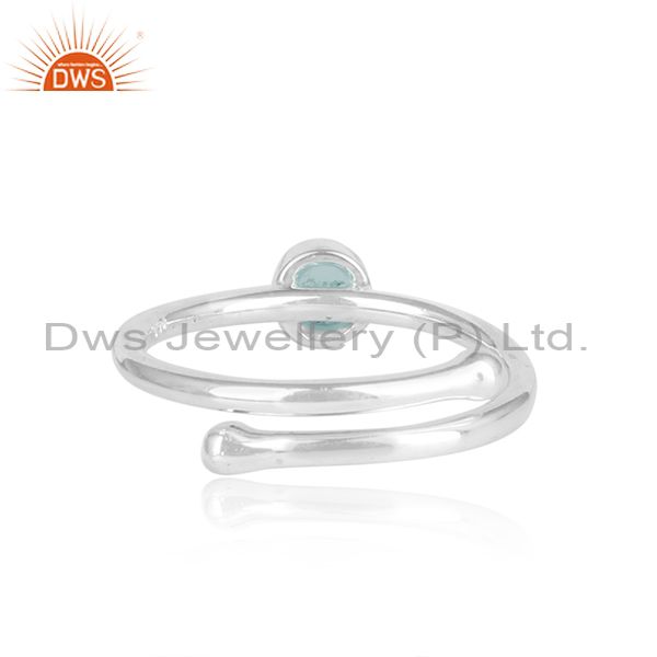 Round Blue Topaz Sterling Silver White Adjustable Ring