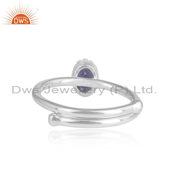 Pear Shaped Iolite Cut Silver Adjustable Ring
