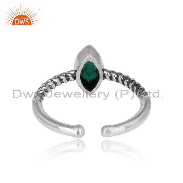 Green Onyx Oval Cut Oxidized Adjustable Sterling Silver Ring