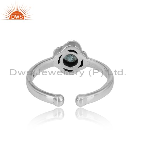 Blue Topaz Set Oxidized Adjustable Sterling Silver Ring