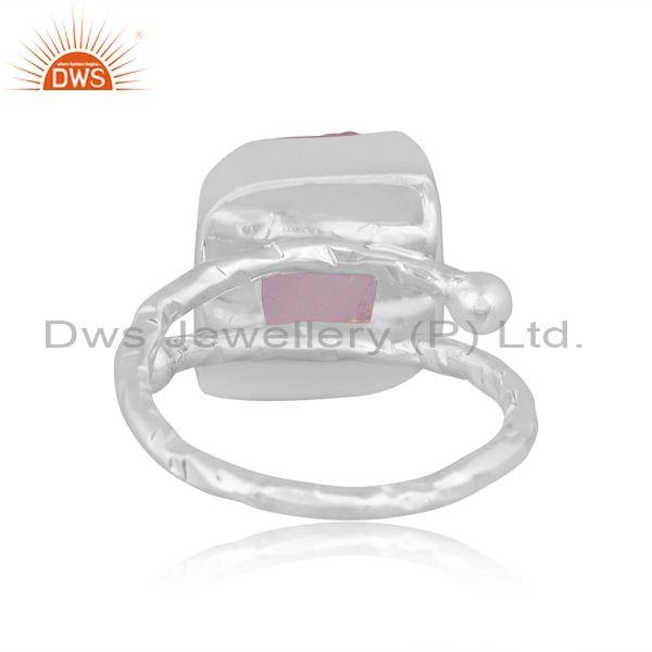 Rose Quartz Rough Cut Sterling Silver Adjustable Ring