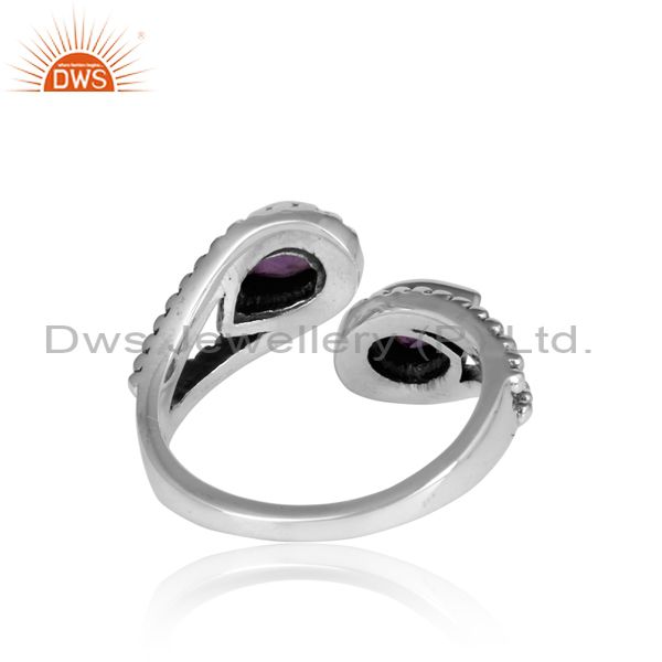 Amethyst Set Oxidized Silver Twisted Statement Facing Ring