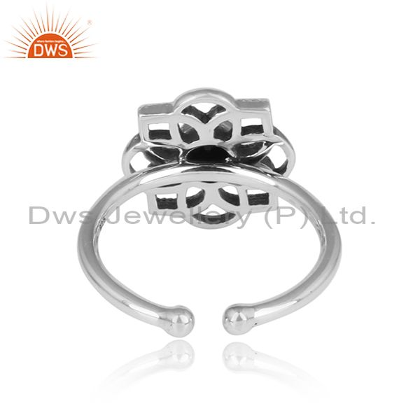 Black Onyx Set Adjustable Boho Oxidized Silver Floral Ring