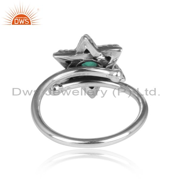 Green Onyx Set Traditional Oxidized Silver Star Shaped Ring