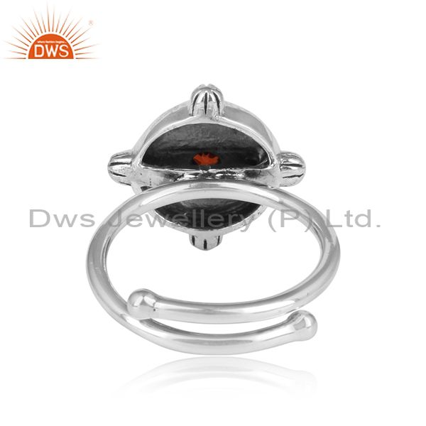 Garnet Set Round Adjustable Oxidized Silver Handmade Ring