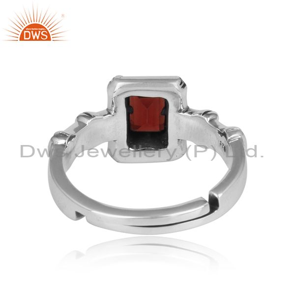 Red Garnet Set Oxidized Silver Handmade Rectangular Ring