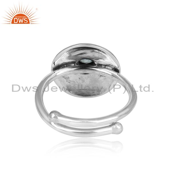 Blue Topaz Set Oxidized 925 Silver Ethnic Adjustable Ring